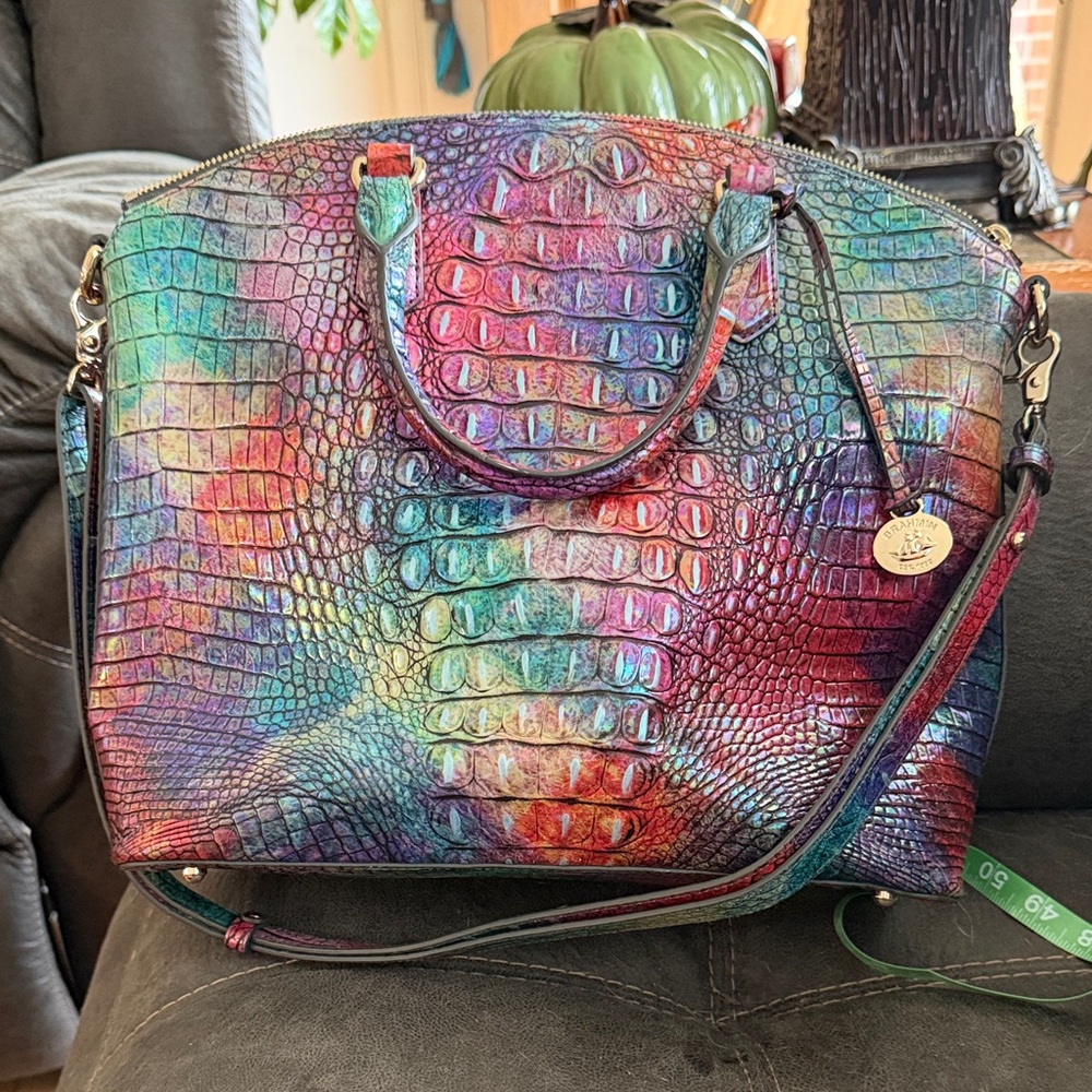 Brahmin Multicolor Crocodile Embossed Shoulder Bag 14x12